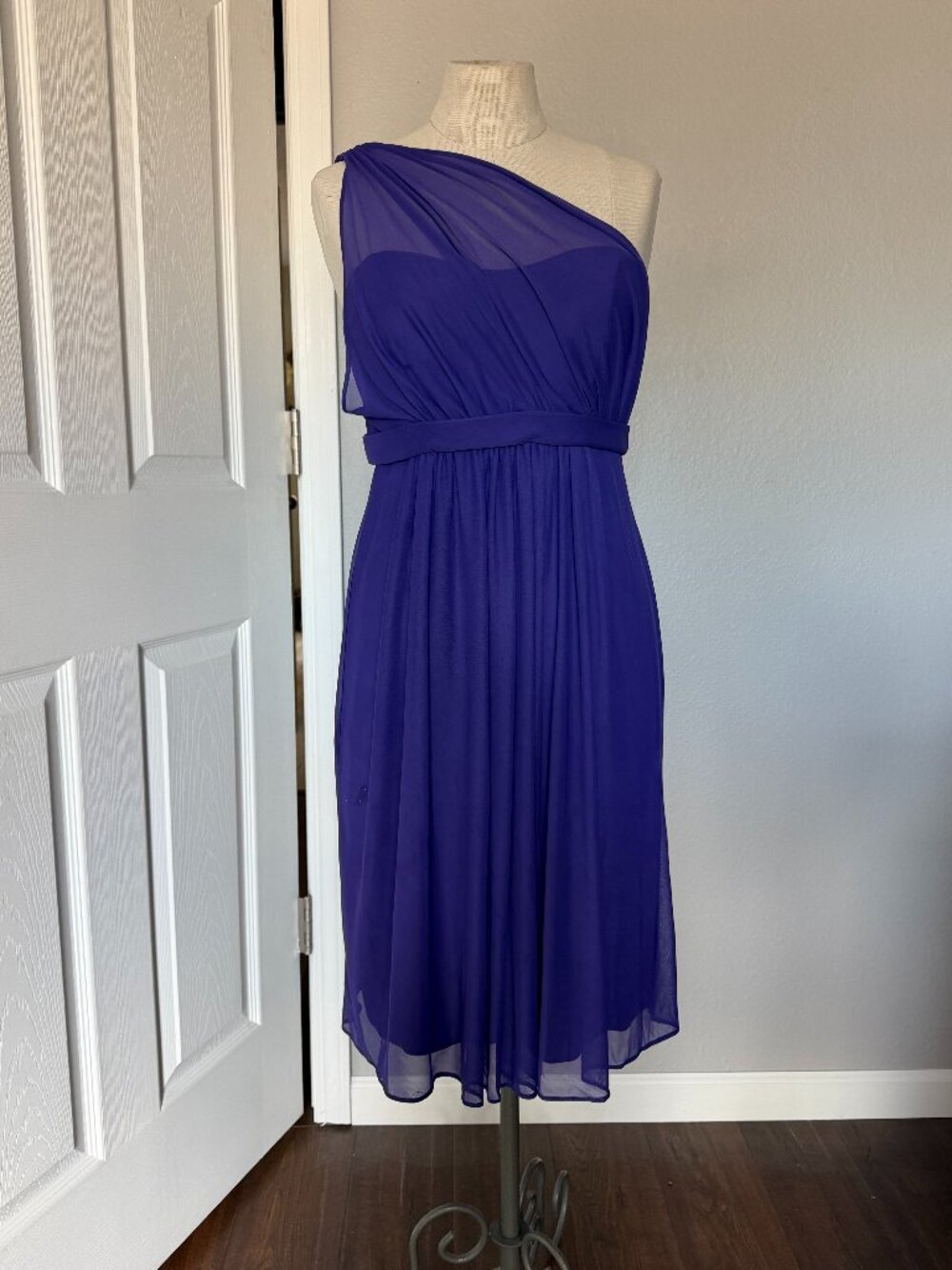 David’s Bridal One-Shoulder Dress – Size 4 – Regency Purple